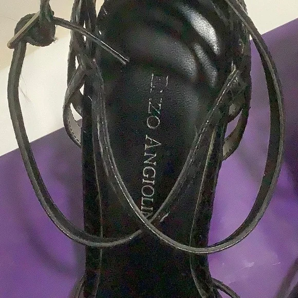 Enzo Angiolini Black Snakeskin Strappy High Heels - Picture 12 of 14